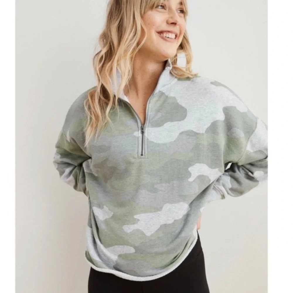 NWOT Aerie Camo soft half zip oversized sweater size small - Picture 1 of 7